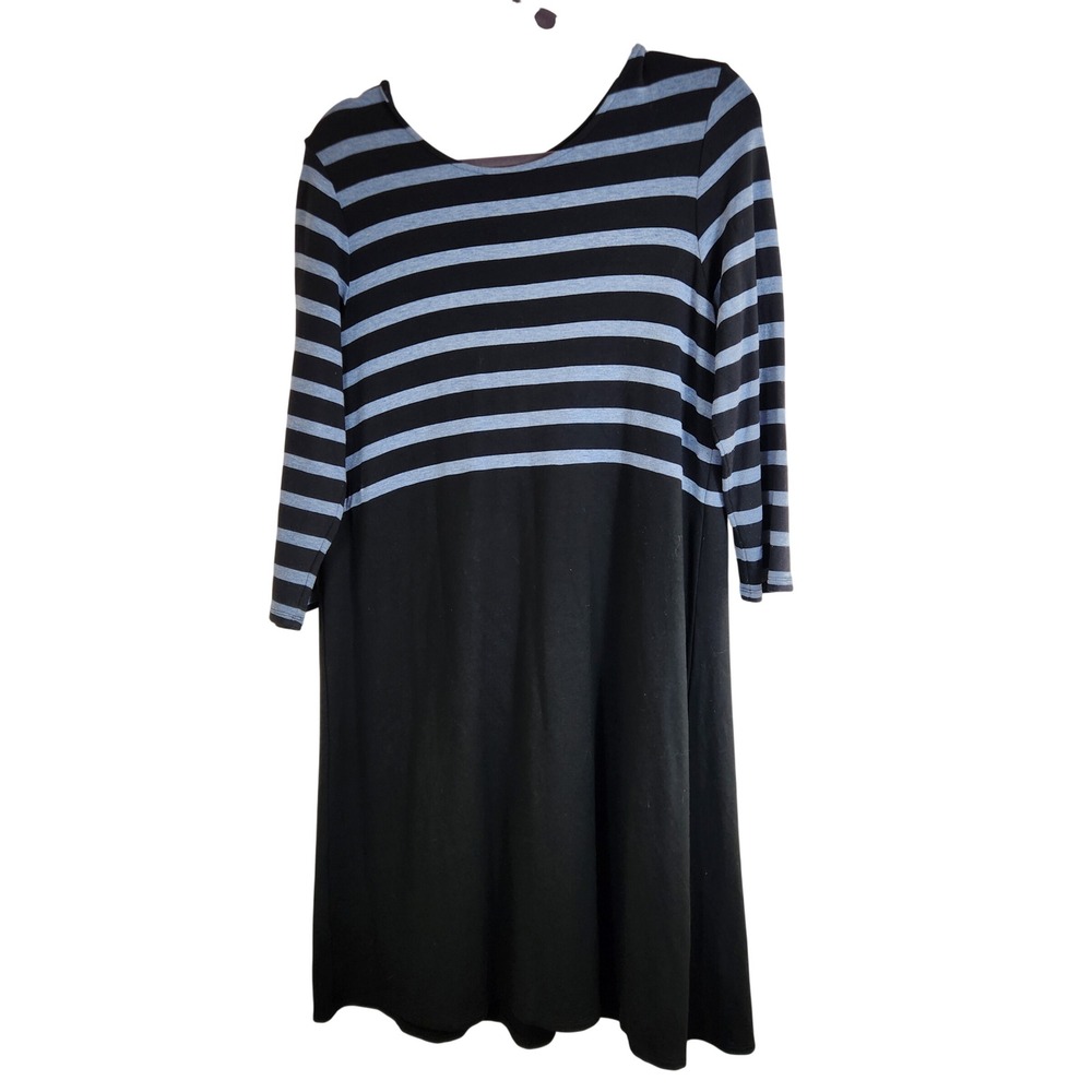 J. Jill Black Blue Striped Colorblock Knit‎ Dress Womens M Preppy Stretch Office